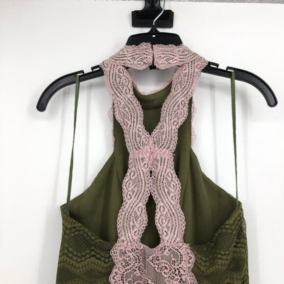 Free People Natasha Pink Green lace halter  mini bodycon dress - Picture 3 of 16
